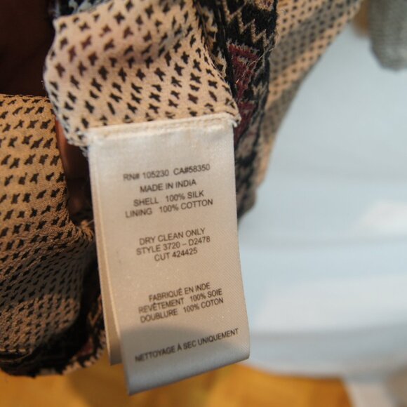 Joie | 100 % Silk Boho Peasant Dress Beige Black Embroidered | Size S - Picture 4 of 8